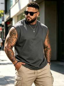 Plus Size Men's T-Shirt, Summer Casual Loose Fit Crew Neck Top For Men, Versatile, Slim Fit, Refreshing And Energetic Sports - Dark Grey - View 3