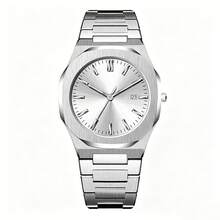 PINTIME 1PC Men's Silver Minimalist Octagonal Watch, Sunburst Dial With Date Function Stainless Steel Strap Business-Casual Style Water-Resistant Quartz Watch - Silver - View 8