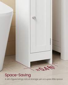 VASAGLE Small Storage Corner Floor Cabinet With Door, 7.9 X 7.1 X 31.5 Inches, Narrow Toilet Paper Storage Holder, Adjustable Shelves, For Bathroom, Living Room, Small Spaces - Cloud White - View 7
