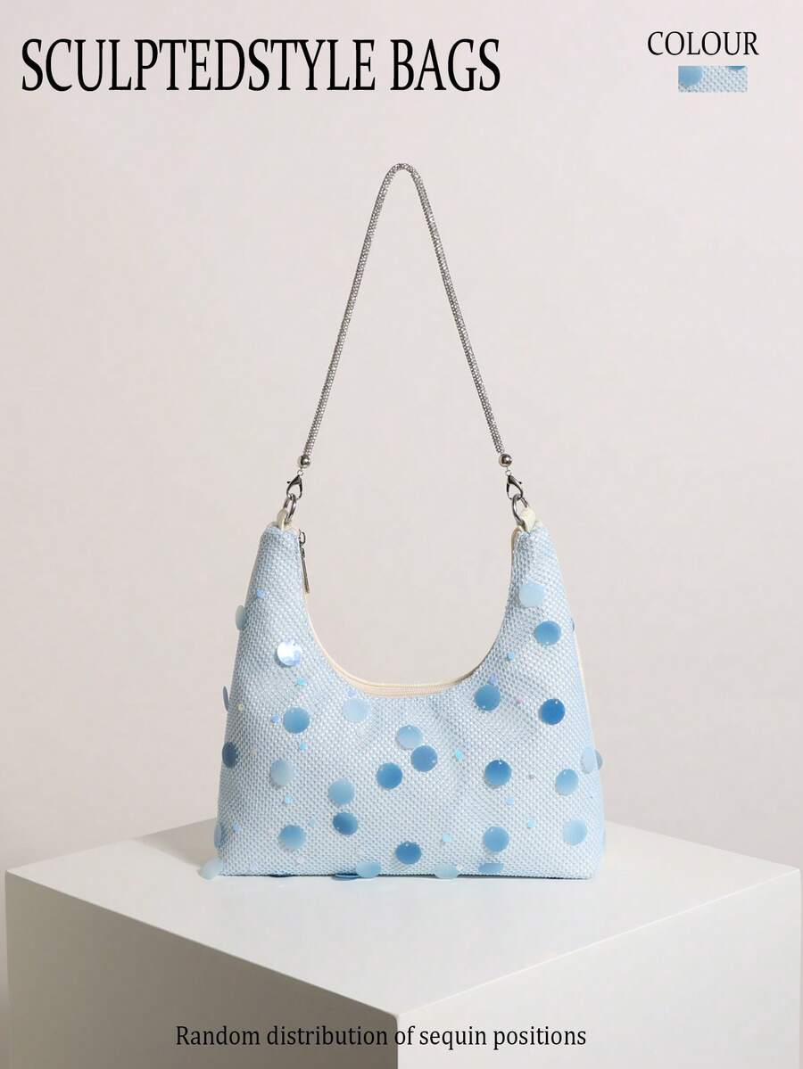 Bolso Hobo Grande con Degradado Azul y Lentejuelas, con Cristales Brillantes, Bolso de Hombro para Mujer Adecuado para Vacaciones y Compras (Posición de Lentejuelas Distribuida Aleatoriamente) - Azul - Ver 1