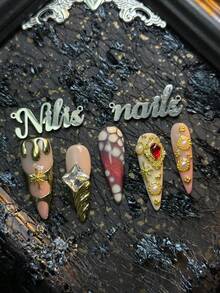 10pcs Handmade Acrylic Nail Tips Set, Including Coral Pink Nails, Purple Cat Eye Nails, Coral Pink & Milky White Ombre Nails, Sweet & Chic Luxury Y2K Style Nails (1pc Jelly Glue And 1pc Buffing Block Included), Nail Art Products Handmade Press On Nails - Coral Pink - View 7