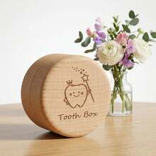 1pc Wooden Tooth Keepsake Box With Waterproof Transparent Acrylic Bottle, Wooden Tooth Fairy Box, Cute Storage Box For Girls And Boys To Save Fallen Teeth, Portable Memory Storage Container, Perfect Baby Shower Gift For New Parents, Engraved With Cute Pattern On The Box - Multicolor - View 7