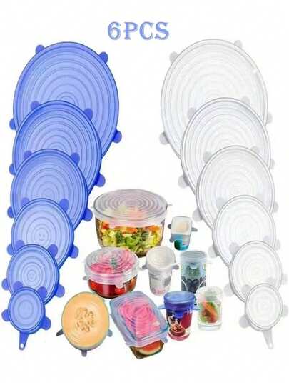 6-Piece Set Of Silicone Elastic Sealing Covers, Reusable And Durable Food Preservation Covers. Different Sizes Of Food Covers Are Suitable For Storage In Most Containers, Dishwashers, And Refrigerators. Small Tools For Sealing Kitchen And Restaurant Food
