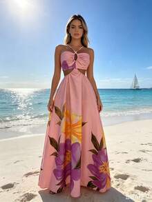 Long Dress With Built-In Bra, Boho Style, 2026 . - Pink - View 2