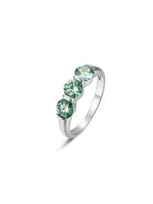1pc Fashion Classic Couple Ring S925 Sterling Silver Inlaid 1.5CT Round Blue-Green Moissanite High Quality Engagement Ring Suitable For Wedding, Date, Valentine's Day, Anniversary Gift - Silver - View 5