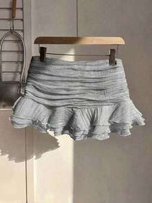 Summer Skirt – Short Cut, Ruffles At The Hem – Perfect For Holiday Or Beach Looks - 灰色的 - 查看 2