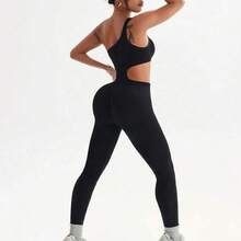 Nana's Women's Clothing Store  Dewbera 2 piezas Mono sin mangas negro sin costuras para mujer, diseño de cintura hueca, adecuado para uso en primavera/verano. Apropiado para mono casual, fitness, yoga. - Negro01 - Ver 5