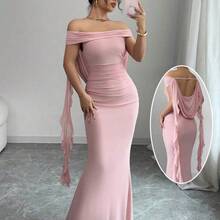 . .  Vestido de sirena de unicolor elegante con hombros descubiertos para mujer - verde menta - Ver 4