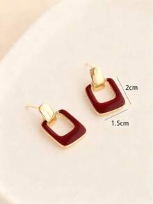 1 Pair Of Versatile Square Earrings In Black, Unique And Elegant Vintage Design For Women, Suitable For Daily Wear, Dates, Vacations, Weddings, Holidays, Birthday Gifts, Mother's Day, Valentine's Day - 波爾多 - 查看 4