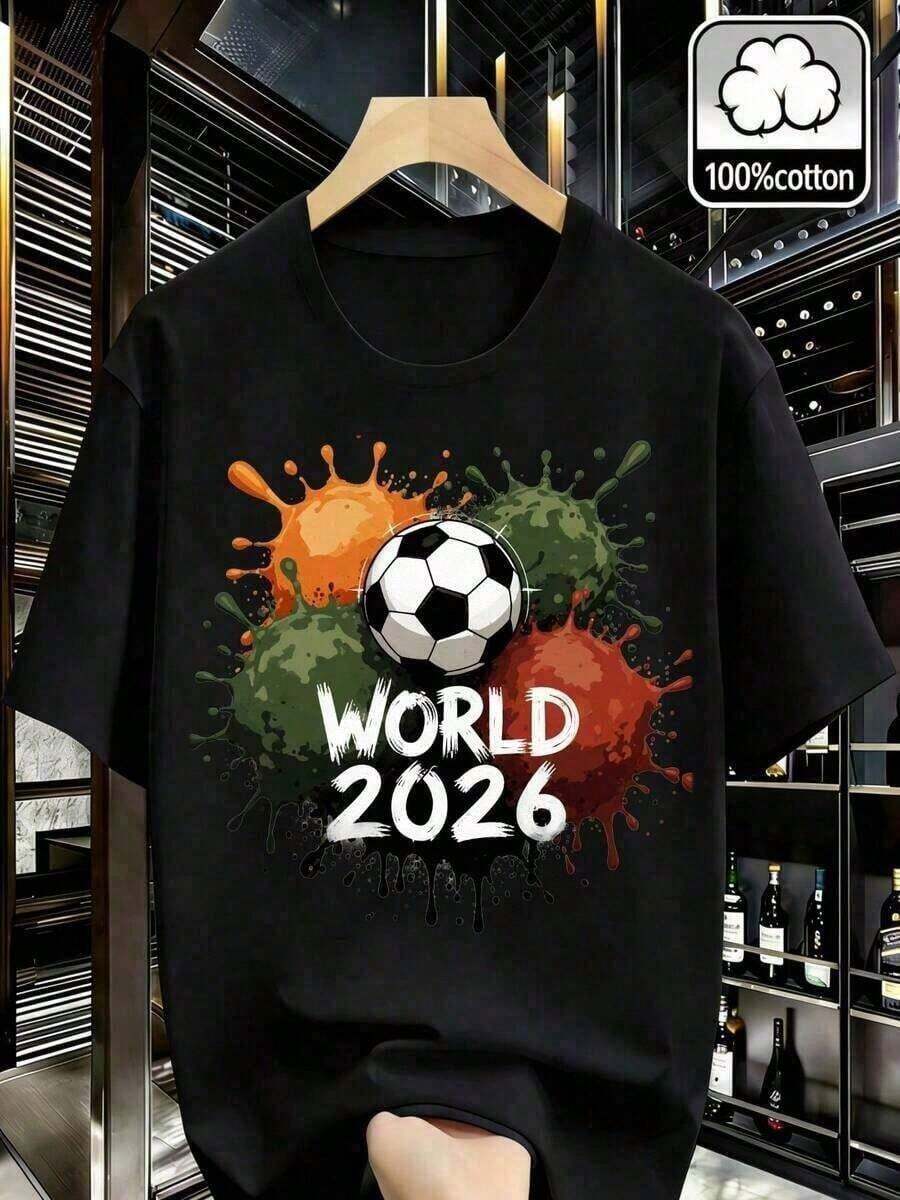 Men's T-Shirts 1 Piece% Unisex Colorful Crew Neck T-Shirt Dynamic Football Design, 2026 World Cup Theme, Comfortable And Breathable, Retro Street Fashion Y2K, Patriotic Commemorative Gift For Men Standard Fit T-Shirt SummerTee - 黑色 - 查看 1