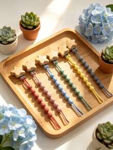 Nombre personalizado, regalo de recuerdo para bebé, clip para chupete, cadena anti-pérdida, de silicona de una sola pieza, estilo planeta, clip de estrella de cinco puntas - Multicolor - Ver 5
