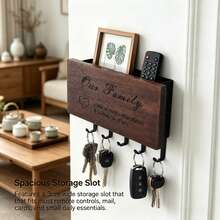 Organizador de llaves de pared de madera & metal con ranura de almacenamiento para control remoto, teléfono, correo & accesorios - Decoración rústica para el hogar - Negro - Ver 5