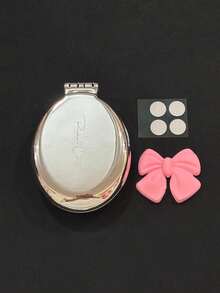 1pc Foldable Bowknot Mini Air Cushion Hair Brush With Mirror, Silver/Pink Bowknot Options, Portable 2-In-1 Hair Comb And Makeup Mirror, Fashionable And Cute Accessory, Exquisite Holiday Gift - Multicolor - View 14