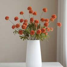 1pc Artificial Chrysanthemum Ball Flower, 20 Inch 5-Head Artificial Chrysanthemum Silk Bouquet, Realistic Touch Artificial Flower, Suitable For Home/Wedding/Party - Orange - View 2