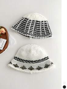 1 pièce Chapeau seau en tricot jacquard pour femmes, chapeau de bassin à large bord respirant et polyvalent pour l'été, chapeau seau à large bord respirant et polyvalent pour la protection solaire au printemps, chapeau seau à large bord respirant et polyvalent pour la protection solaire en été - multicolore - Voir 9