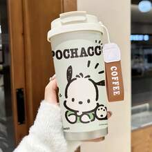Miniso 三麗鷗 Pochacco 薄荷綠背景保溫咖啡杯，附手腕掛繩，不鏽鋼材質，附蓋咖啡杯，雙飲設計，耐用 - 彩色 - 查看 1