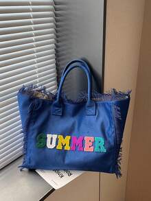 Canvas Tote Bag Large Capacity Handbag With Tassel Commuter Shoulder Bag - Multicolor - View 14
