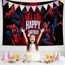 2pcs Marvel Spider-Man Birthday Backdrop Superhero Happy Birthday Party Banner Outdoor Garden Yard Grass Photography Background Wall Hanging Decoration Theme Party Photo Booth Props Studio Backdrop For Fans Celebrations Indoor Room Decor - Nhiều màu - Xem 4