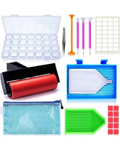 5D Diamond Painting Tools And Accessories Set With Diamond Painting Roller And Diamond Embroidery Box, Colorful Set