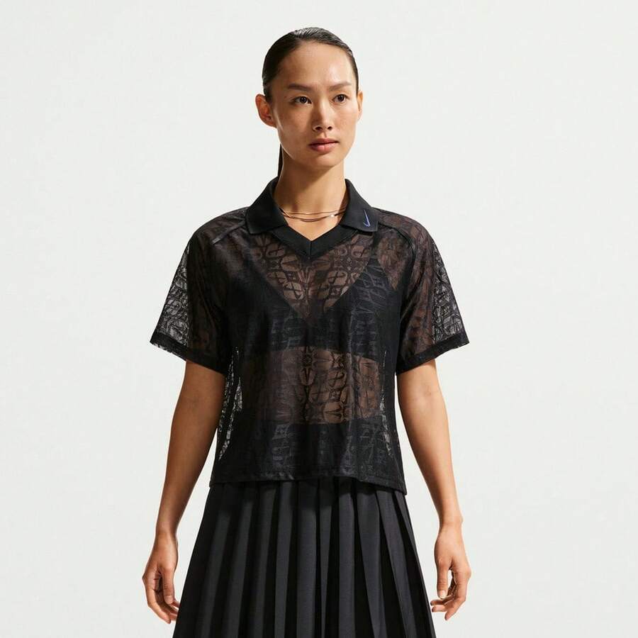 Nike 女士 AS W NK STREET LACE POLO JSYPOLO 针织翻领短袖T恤 TIF0521-010 - 黑色 - 查看 1
