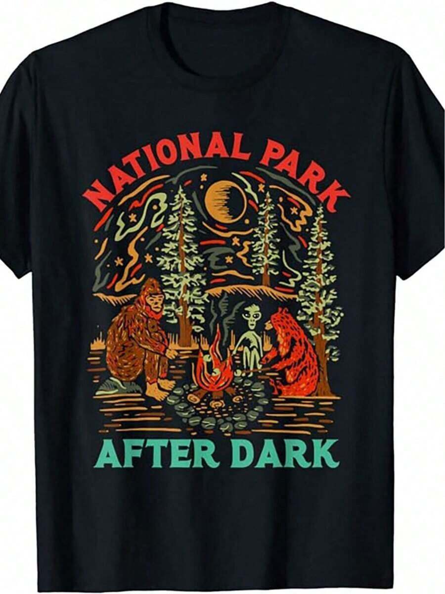 National Park Nightlife T-Shirt, Ideal Gift For Christmas And Halloween, Casual Black Short Sleeve Crew Neck T-Shirt, Sizes S To 3XL - 白色 - 查看 1