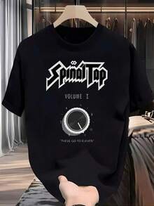 Men's Black Casual T-Shirt With "Spinal Tap" Graphic Print - Volume I Design, Crew Neck, Short Sleeve, Summer Top, Perfect Gift For Music Fans, Music Fan Clothing | Fun Graphic Tee | Durable Print T-Shirt - 黑色 - 查看 1