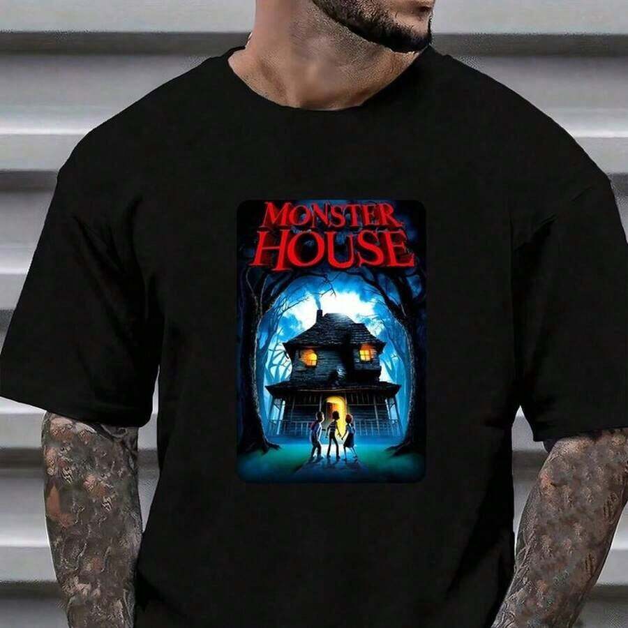 Monster House Horror Movie Halloween T-Shirt… Unisex High-Density Pure Cotton T-Shirt. Classic Unisex Pure Cotton T-Shirt: The T-Shirt You've Always Needed. Suitable For Everyone, Regardless Of Gender. Durable, High-Quality Fabric, Ideal For Any Type Of Sewing, Soft To The Touch, And Long-Lasting. Breathable. An Essential Set For Spring, Summer, Autumn, And Winter. Women's Holiday Set. Women's Holiday Sets. - 黑色 - 查看 1