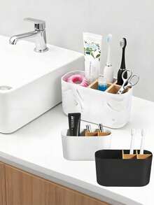 3-Slot/5-Slot Bathroom Storage Box, Suitable For Toothbrush, Toothpaste Storage, Compatible With Electric Toothbrush, Children's Toothbrush, Floss And Razor, Countertop Placement, Modern Minimalist Bathroom Accessory. 1pc Bamboo Wood Toothbrush Holder With 5-Slot Removable Divider - Multicolor - View 8