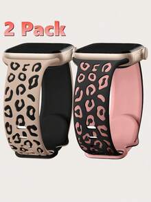 2 Stücke Zweifarbiges Leopardenmuster Graviertes Uhrenarmband kompatibel mit Apple Watch Band 49mm 46mm 45mm 44mm 42mm 41mm 40mm 38mm, Boho Geparden Sport Silikon Armband geeignet für Apple Watch Series Ultra 11 10 9 8 7 6 5 4 3 2 1 SE Frauen Männer - Milchtee schwarz + schwarzes Pulver - Übersicht 15