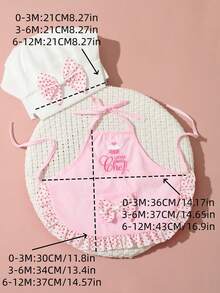 嬰兒粉色刺繡主廚攝影服裝，小主廚套裝，白色主廚帽與圍裙組，中性嬰兒拍照道具服飾 - 淺粉波點 - 查看 8