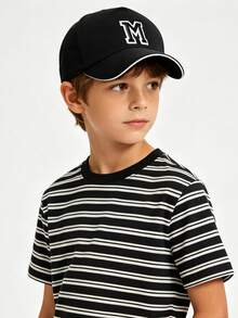 1pc A-Z Letter Kids Baseball Cap, 3-16Y Adjustable Breathable Sun Hat, Casual Black Cap With White Trim For Boys & Girls, Daily & Outdoor Activities - Black - View 3