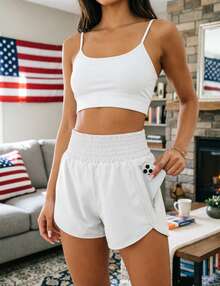 Womens Bike Yoga Shorts Elastic High Waist Shorts Fashion LeWomen's High-Rise Workout Shorts - Lightweight Quick-Dry Athletic Shorts With Zip Pocket, Built-In Liner For Running, Yoga, Gymggings Sports Casual Pants Gym Elastic Workout Shorts - 白色1 - 查看 3