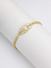 Pulsera con cadena de corazón y flor, chapada en oro de 18k tricolor, libre de níquel e hipoalergénica - San - Ver 6