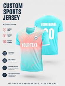 客製化馬卡龍漸層美式足球球衣，個性化男士足球衫，可印 Logo、姓名、號碼，室內五人制足球上衣，適合球隊與俱樂部運動 - 淺藍色 - 查看 10