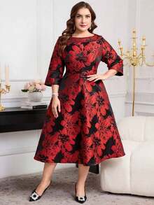 Vestido midi de manga larga y elegante de jacquard para mujer de talla grande, adecuado para fiestas y salidas, otoño/invierno, vestido de Año Nuevo, ropa de Año Nuevo, conjunto de Año Nuevo, mujer de Año Nuevo, ropa de mujer de Año Nuevo - Multicolor 2 - Ver 5