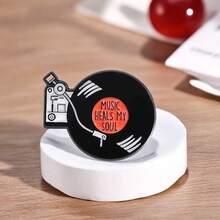 1 chiếc ghim cài áo chữ cái bằng hợp kim kẽm, kiểu dáng thường ngày, phù hợp với mọi mùa, màu đen, hình tròn, hình học, phụ kiện quần áo, ghim cài ve áo họa tiết âm nhạc. - băng vinyl - Xem 4
