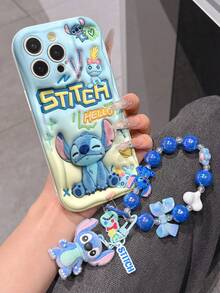 Disney Has Authorized, Phone Case - Chain Set, The Stitch Lilo & Stitch 3D Phone Case Plus A Silicone 3D Stitch Bracelet With Metallic Ring Removable Bracelet, Stitch And Angel Pattern, Compatible With Iphone17/16/15/14/13/12/11/XS/XR/X Plus Pro Max, A Stylish Cartoon Phone Case, The Perfect Gift Choice, Phone Protection, Durable Phone Cover, Great Gift For Friends And Family. - trắng - Xem 2