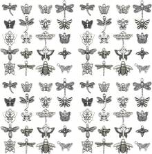 100pcs Craft Supplies Mixed Butterfly Dragonfly Bee Insect Charms For Jewelry Making Crafting Findings Accessory For DIY Necklace Bracelet (Antique Sliver) SN845 - ColorA - View 1