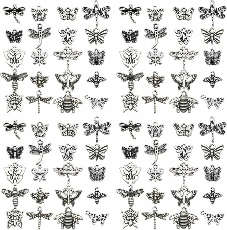 100pcs Craft Supplies Mixed Butterfly Dragonfly Bee Insect Charms For Jewelry Making Crafting Findings Accessory For DIY Necklace Bracelet (Antique Sliver) SN845 - ColorA - View 1