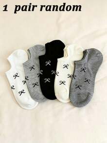 5/10 Pairs Women's Solid Color Bow Tie Boat Socks, Sweet & Comfortable Breathable Invisible Socks, Suitable For Daily Wear, Travel, Home, All Seasons - Multicolor - View 10