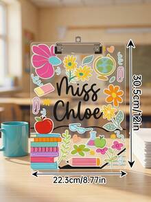 1 pieza Portapapeles personalizado para profesor con nombre, portapapeles floral personalizado para profesor, regalo de vuelta al colegio, idea de regalo lindo de agradecimiento para el profesor - Multicolor - Ver 3