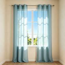 Set Of 2 Solid Color Sheer Curtains, Lightweight Light Filtering Curtains With Grommets, Semi-Transparent Curtains For Bedroom, Living Room, Patio And Outdoor Use - 湖藍色 - 查看 5