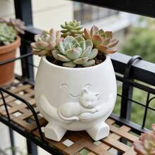 Maceta de gato creativo sosteniendo maceta de flores, alto valor estético, maceta de planta suculenta verde para escritorio, contenedor de gato impreso en 3D, estante de flores para balcón, interior y exterior, decoración y adorno - A - Ver 1