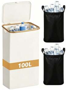 Thùng đựng chai lọ có khung tre, thùng , thùng rác dung tích lớn 100L, giỏ đựng đồ giặt, giỏ đựng chai nước giải khát có thể gấp gọn, thích hợp cho gia đình, nhà bếp, phòng tắm, phòng chứa đồ, phòng khách, có thể đựng chai và lon, phụ kiện phòng tắm, nhà bếp, phòng khách, quà tặng ngày lễ - Nhiều màu - Xem 10