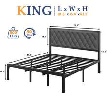Gunji Queen/King/Full/Twin Bed Frame With Tufted Headboard Metal Platform Bed Frame With Under-Bed Storage,All Metal Support System,No Box Spring Needed,Noise-Free,Easy Assembly,Grey - 灰色 - 查看 9