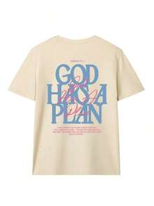 Women's Summer Letter Graphic Print T-Shirt, Casual, Loose, Versatile, Round Neck, Short Sleeve, Beige, Fashion Daily Wear - Back - View 6
