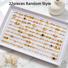 Set de 22/45 piezas de anillos de estilo bohemio, geométrico y minimalista asimétrico con perlas falsas de color dorado, accesorio diario y regalo de joyería para mujeres - Chorro de agua con goteo de aceite, aleación pequeña - Ver 12