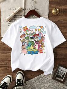 [Authorized] Toy Story Print Disney Boy's Summer Round Neck Casual T-Shirt, Children's Clothing, Slightly Stretchy Fabric, Suitable For Birthday Gifts, Suitable For Daily Sports And Travel, Summer Boy's T-Shirt - 白色 - 查看 3