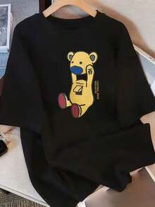 Women's Blouses. New Pure Cotton T-Shirt, Women's Short-Sleeved T-Shirt With Unique Design And Print, New Loose-Fitting Half-Sleeved T-Shirt For Students, Versatile Casual Printed Top For Women - 黑色 - 查看 8
