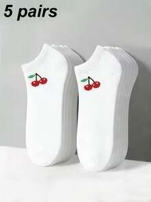 1/5/10/20 Pairs Women's Cherry Pattern Black & White Boat Socks, Sweet Breathable Invisible Socks, Suitable For Daily Wear, Sports, Home, All Seasons - Black and White - View 9